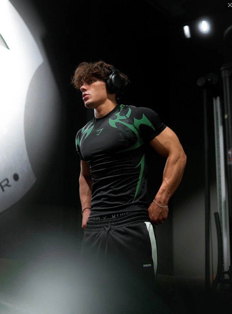 Gymshark Flame Print Compression T-Shirt Black Base Layer - 3