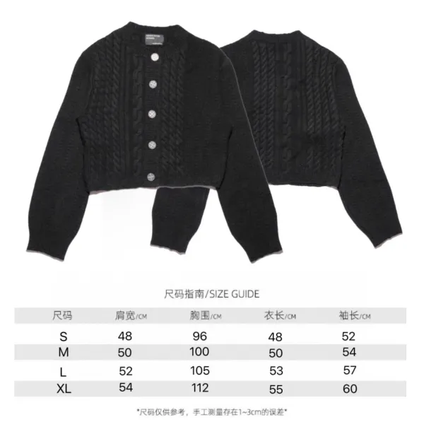 Design Cable Knit Cropped Cardigan Black Outerwear.cardigan - 1