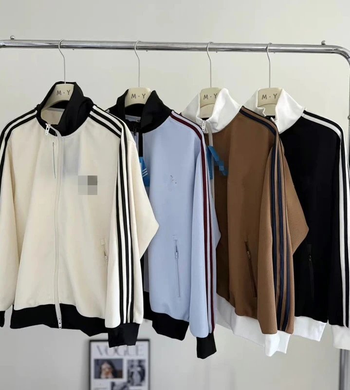 Design Track Jacket Light Gray with Burgundy Stripes and Black Trim Jacket Outerwear - 2