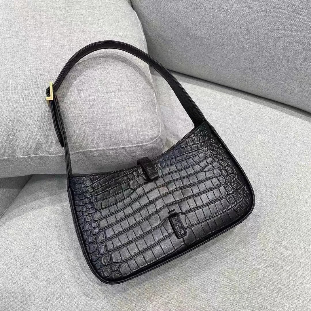Design Croc-Embossed Black Hobo Bag - 17