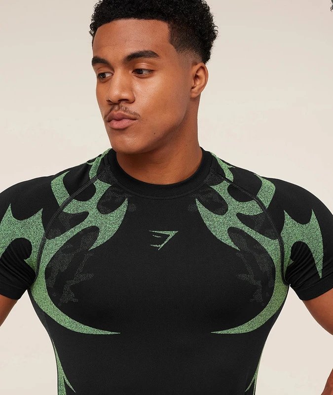 Gymshark Flame Print Compression T-Shirt Black Base Layer - 10