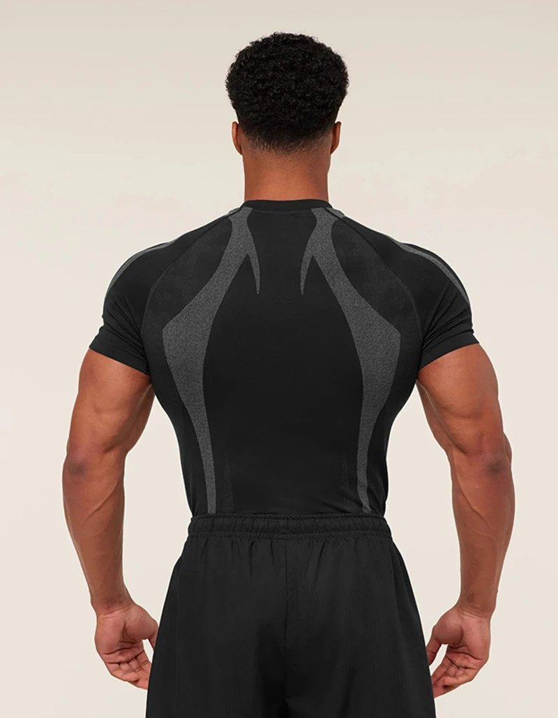 Gymshark Flame Print Compression T-Shirt Black Base Layer - 14