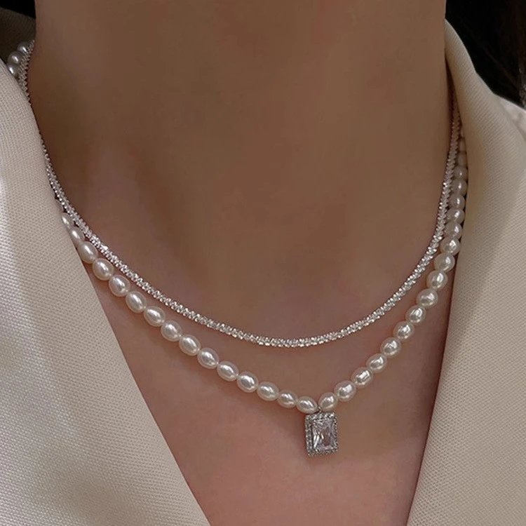 Design Pearl Bead Necklace with Rocking Horse Charm and Matching Ring Set Jewelry - 24