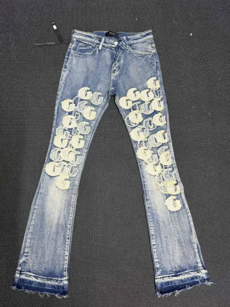 Gucci GG-Print Distressed Flared Jeans Blue - 1