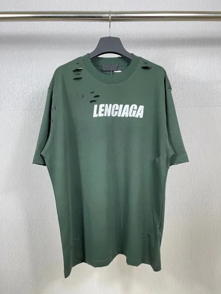 Balenciaga Lenciaga Distressed Oversized T-Shirt Army Green - 1