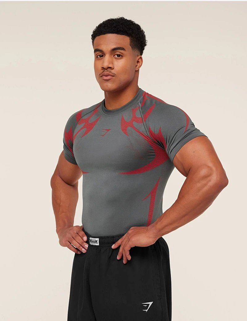 Gymshark Flame Print Compression T-Shirt Black Base Layer - 18