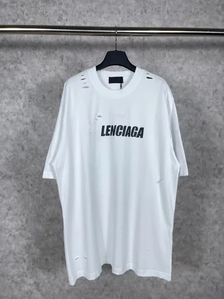 Balenciaga Lenciaga Distressed Oversized T-Shirt White - 10