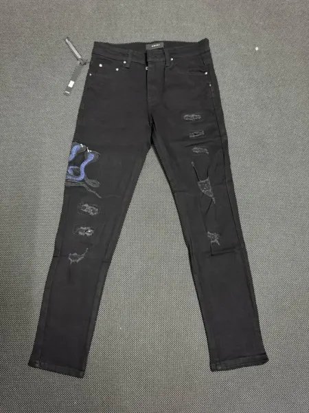 Amiri Snake Embroidery Distressed Black Jeans - 1