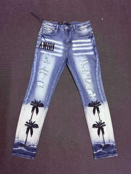 Amiri Palm Tree Distressed Denim Jeans Blue - 1