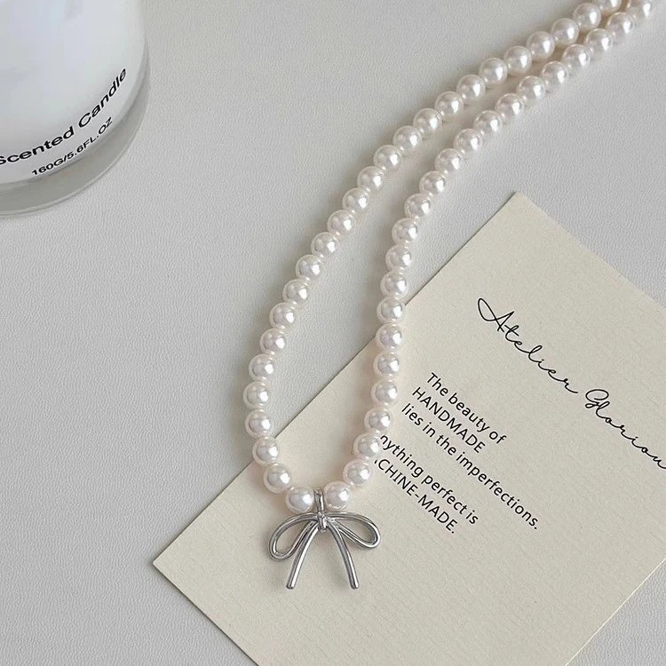 Design Pearl Bead Necklace with Rocking Horse Charm and Matching Ring Set Jewelry - 4
