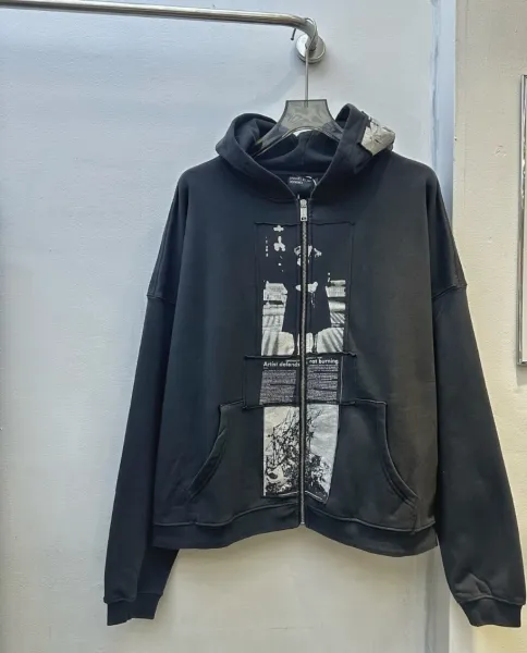 Art That Kills Patchwork Graphic Zip-Up Hoodie Black - 1