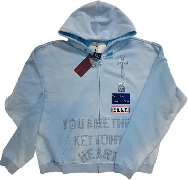 Design PALY x Travis Scott Inspired Cropped Zip-Up Hoodie Light Blue Hoodie - 3