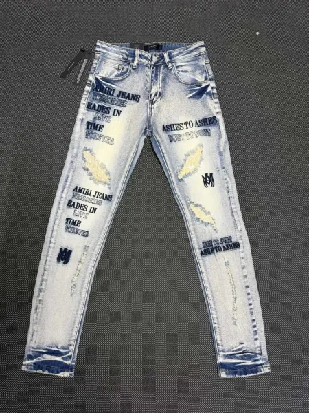 Amiri Embroidered Logo Distressed Slim Fit Jeans - 41