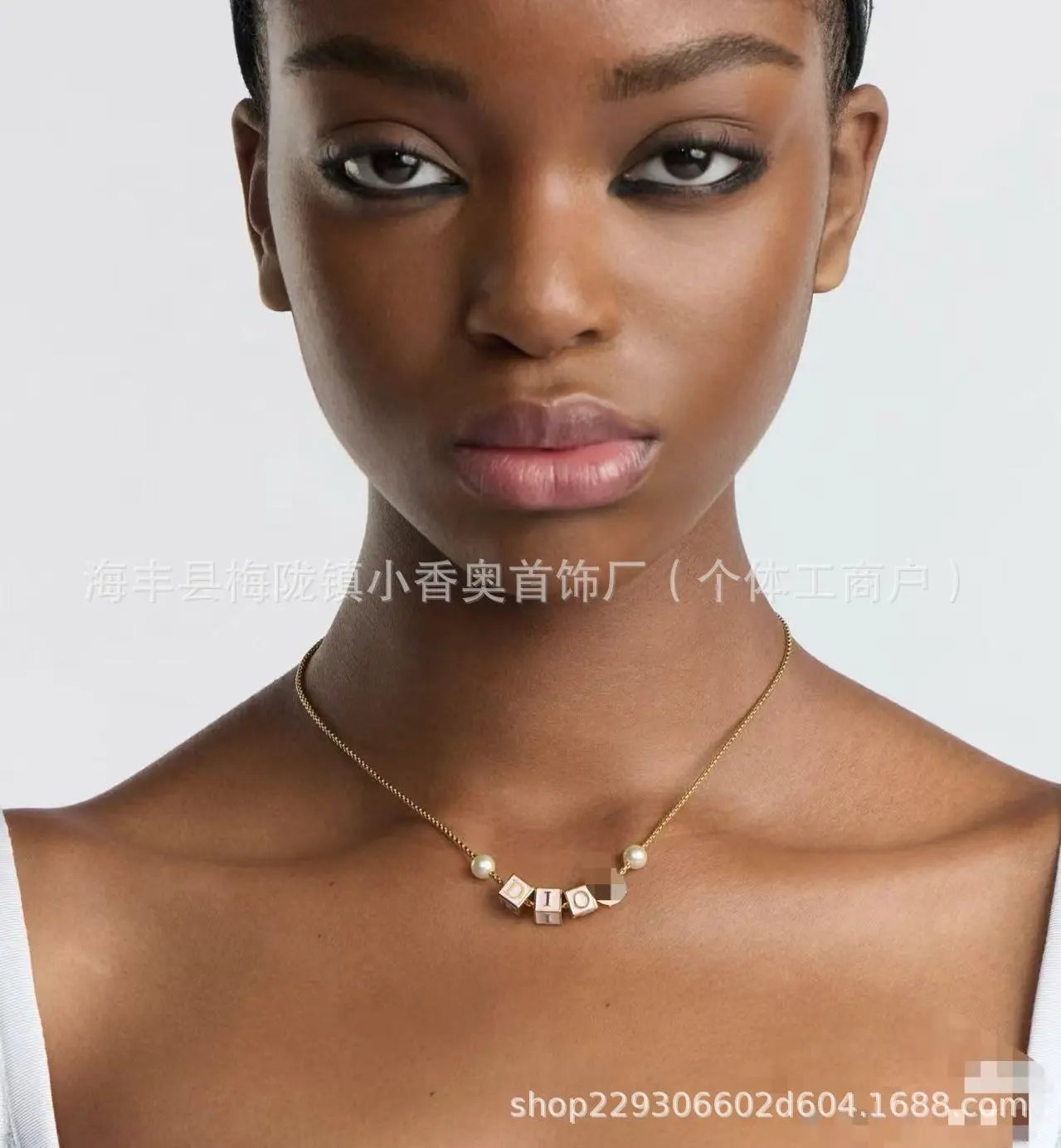 Dior Alphabet Block Necklace with Pearl Accents Gold Tone Jewelry - 4