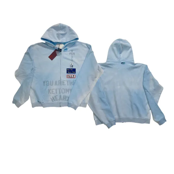 Design PALY x Travis Scott Inspired Cropped Zip-Up Hoodie Light Blue Hoodie - 1