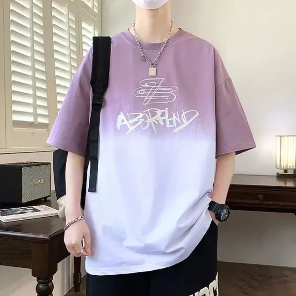 Design ABORFLND Gradient Print Oversized T-Shirt Purple White T-Shirts - 1
