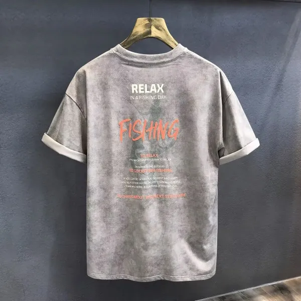 Design Fishing Day Washed Gray Graphic T-Shirt - 1