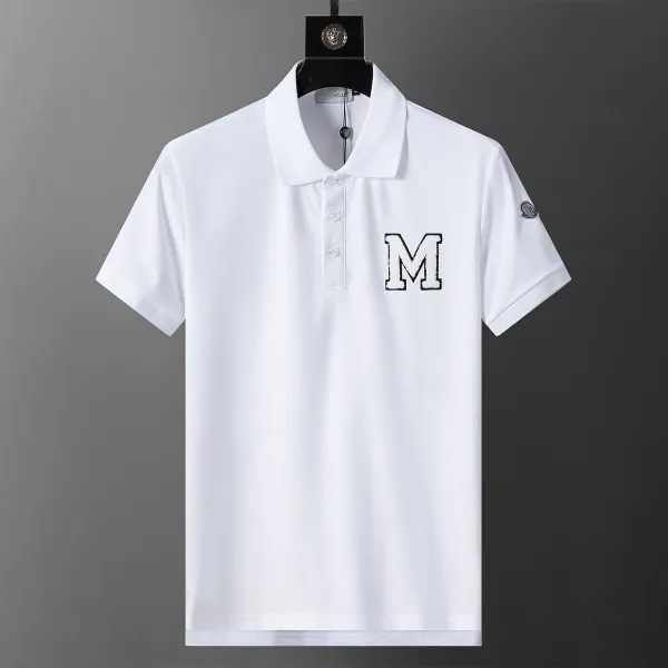 Moncler M Logo Embroidered White Polo Tops Polo - 1