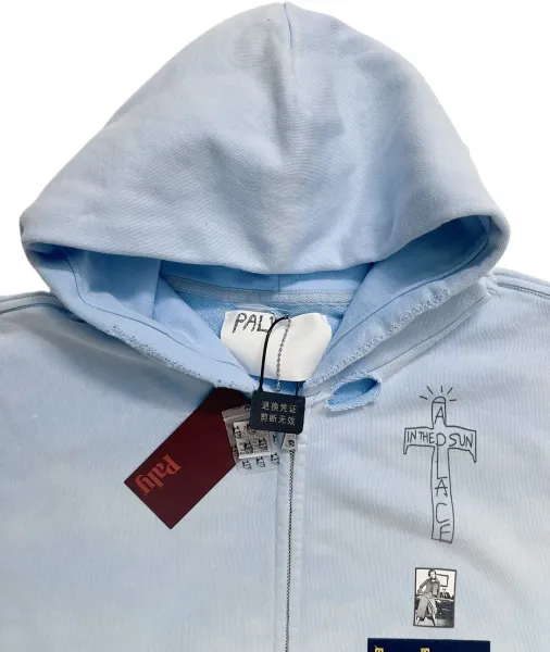 Design PALY x Travis Scott Inspired Cropped Zip-Up Hoodie Light Blue Hoodie - 7