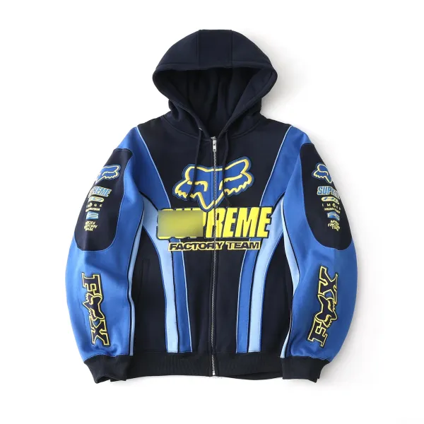 Supreme x Fox Racing Factory Team Zip-Up Hoodie Navy Blue - 1