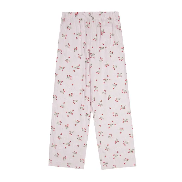 Design Floral Print Wide-Leg Pajama Pants White Sleepwear - 73