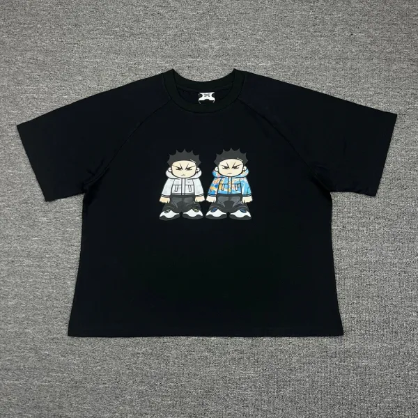 Design Cartoon Twin Characters Black T-Shirt - 1