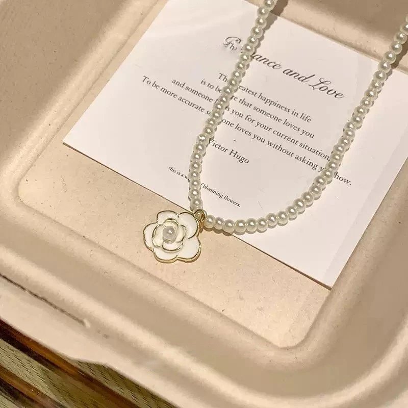 Design Pearl Bead Necklace with Rocking Horse Charm and Matching Ring Set Jewelry - 3