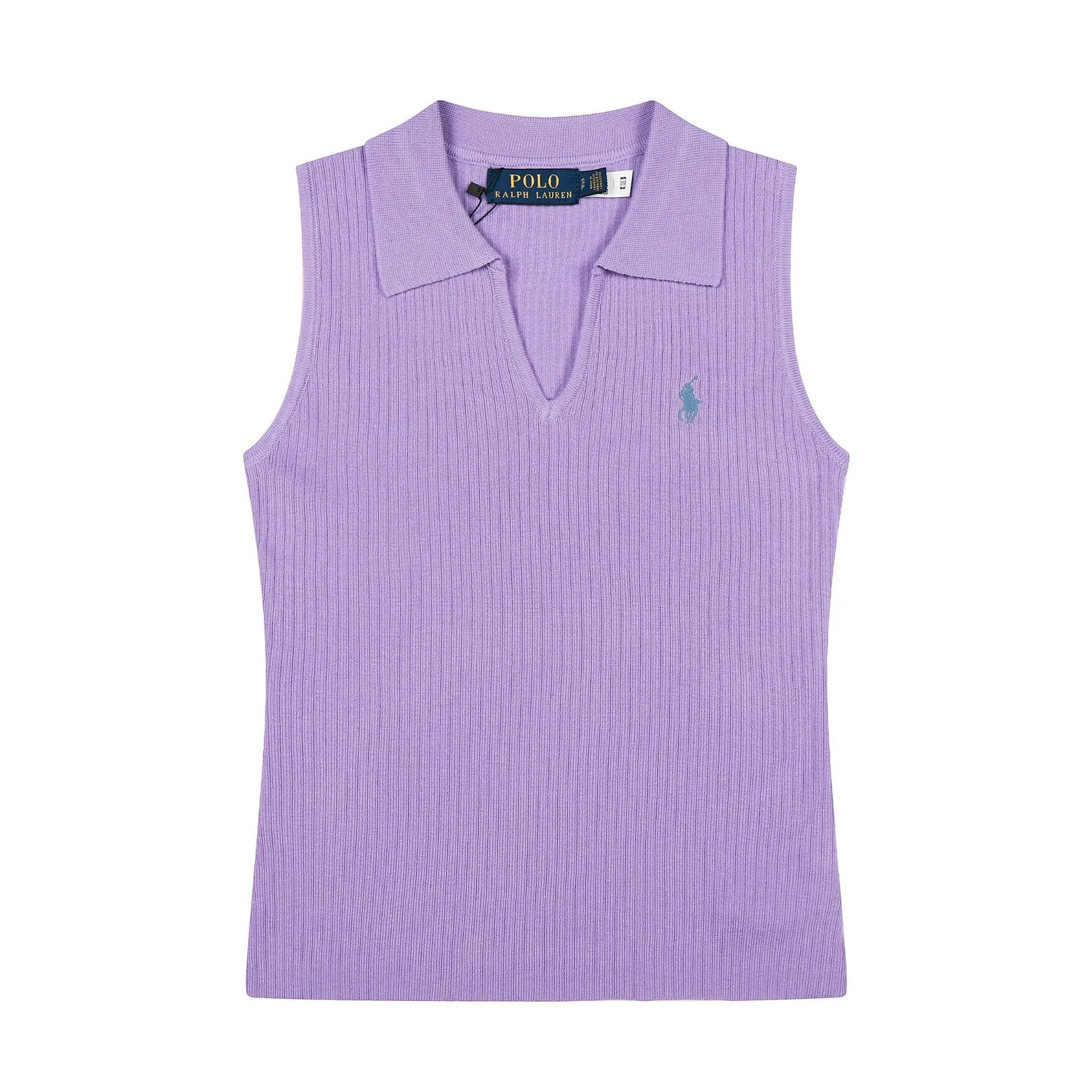 Polo Ralph Lauren Ribbed Knit Sleeveless Polo in Lavender Tops.polo - 20