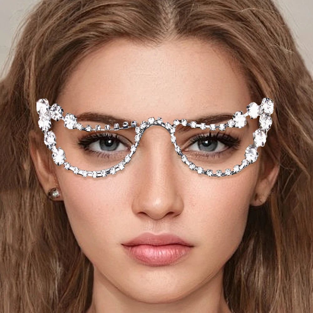 Style 19 - White Diamond Frameless Glasses - Silver