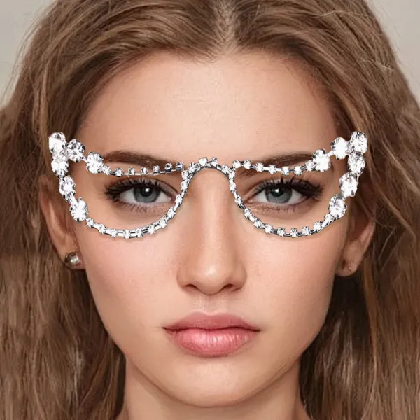 Design Crystal-Embellished Cat-Eye Optical Glasses Eyewear - 1