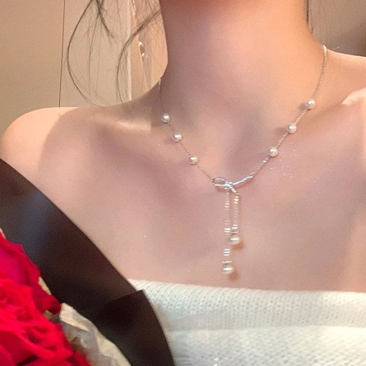 Design Pearl Bead Necklace with Rocking Horse Charm and Matching Ring Set Jewelry - 19