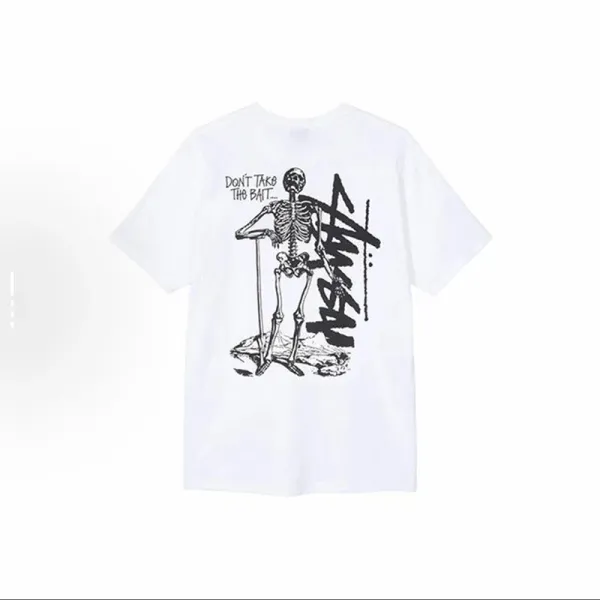 Stussy Skeleton 'Don't Take The Bait' White T-Shirt - 1