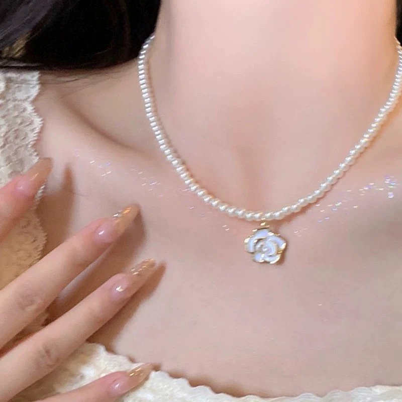 Design Pearl Bead Necklace with Rocking Horse Charm and Matching Ring Set Jewelry - 27