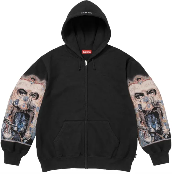 Supreme Michael Jackson Dangerous Sleeve Print Full-Zip Hoodie Black - 1