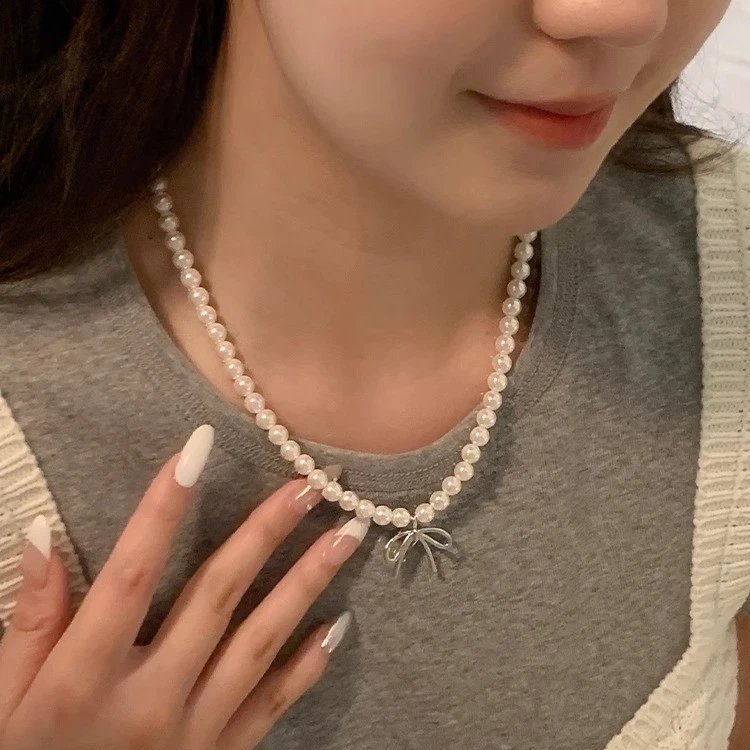 Design Pearl Bead Necklace with Rocking Horse Charm and Matching Ring Set Jewelry - 28