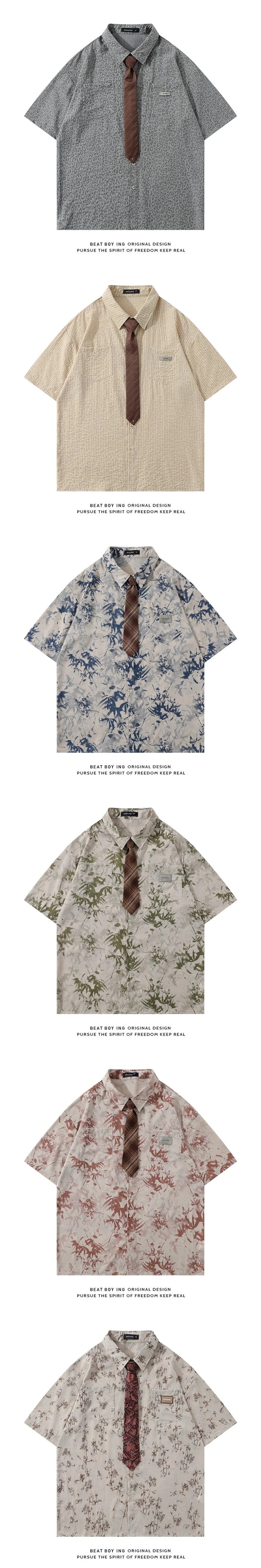 Design RESUAPRE Short-Sleeve Utility Shirt in Light Gray with Black Tie Tops Shirt - 8