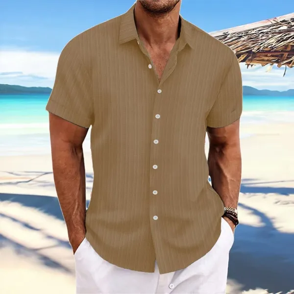 Design Short-Sleeve Linen-Blend Button-Up Shirt White Tops Shirt - 4