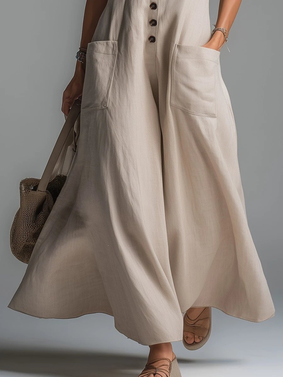 Design Sleeveless V-Neck Button-Front Maxi Dress White - 10