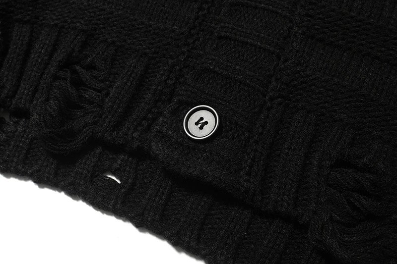 Design Distressed Knit Cardigan Black Outerwear.cardigan - 7