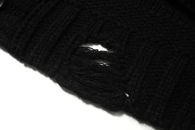 Design Distressed Knit Cardigan Black Outerwear.cardigan - 9