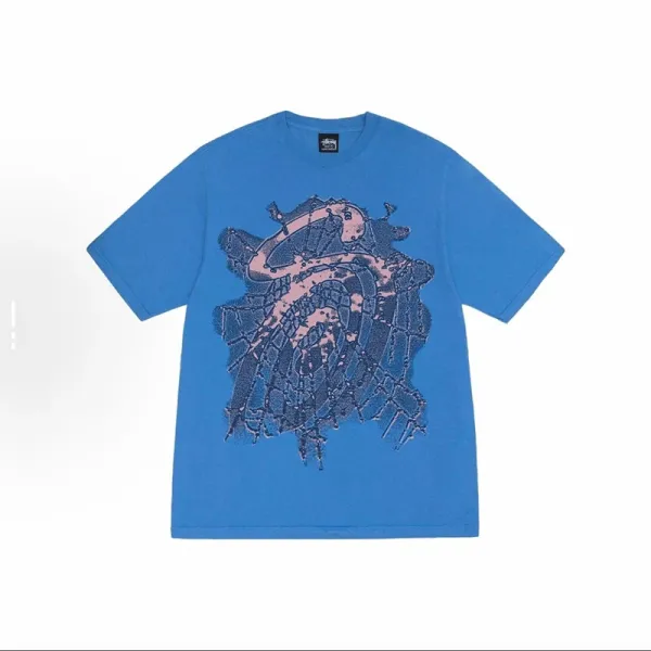 Stussy Abstract Graphic Print Blue T-Shirt - 1