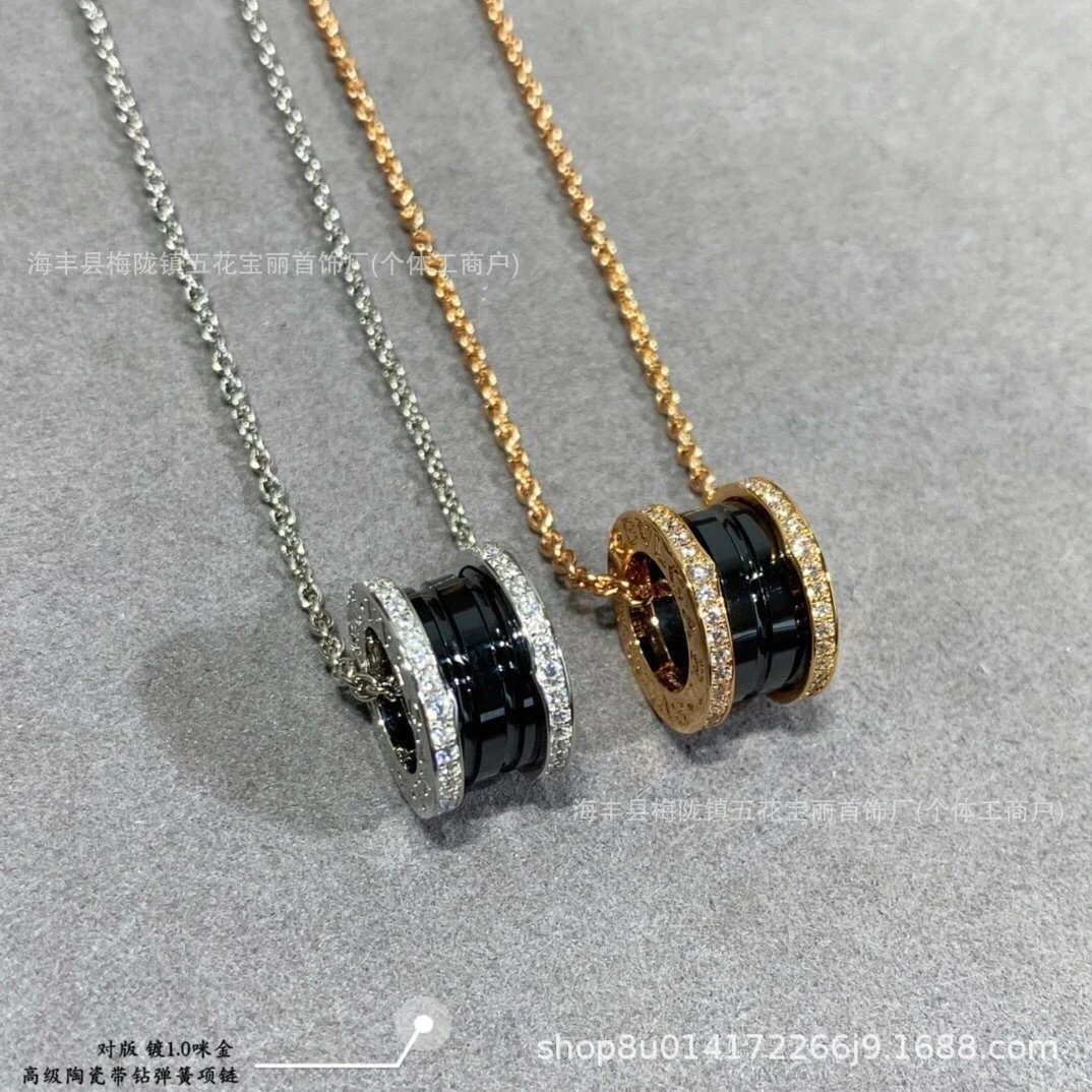 Design Stacking Ring Pendant Necklace with Black Onyx and Pave Diamonds on Gold Chain Jewelry - 13