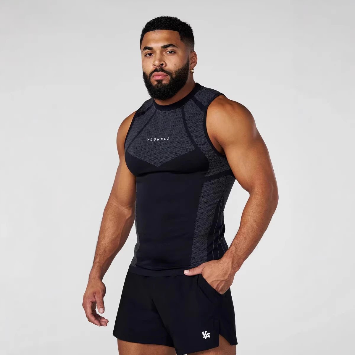Design Youngla Performance Mesh Vest Top and Sweatpants Set Black Activewear - 12