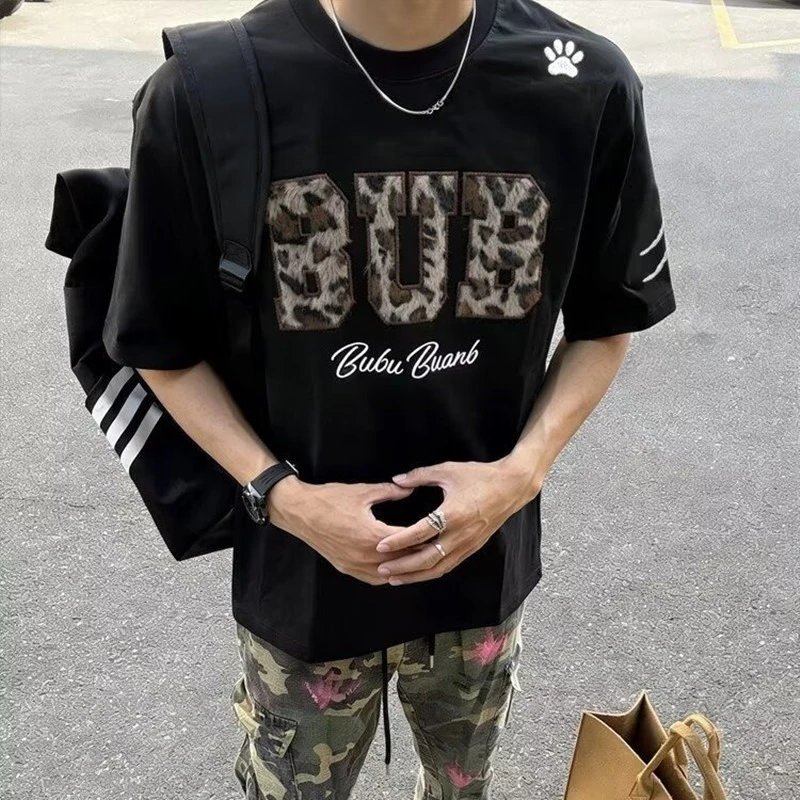 Design Bubu Buanb Leopard Print Logo T-Shirt Black T-Shirts - 11