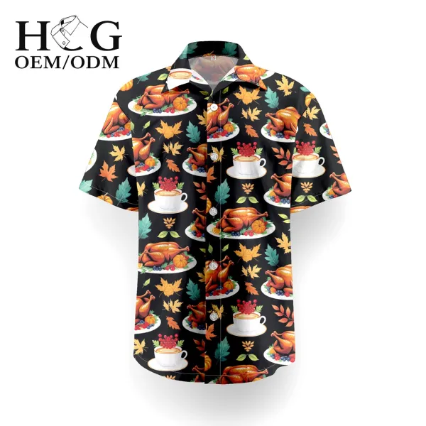 Design H&G Thanksgiving Print Short-Sleeve Button-Up Shirt Black Shirt - 1