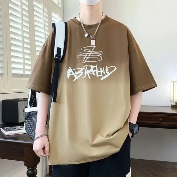 Design Gradient Print Oversized T-Shirt Beige-Brown - 1