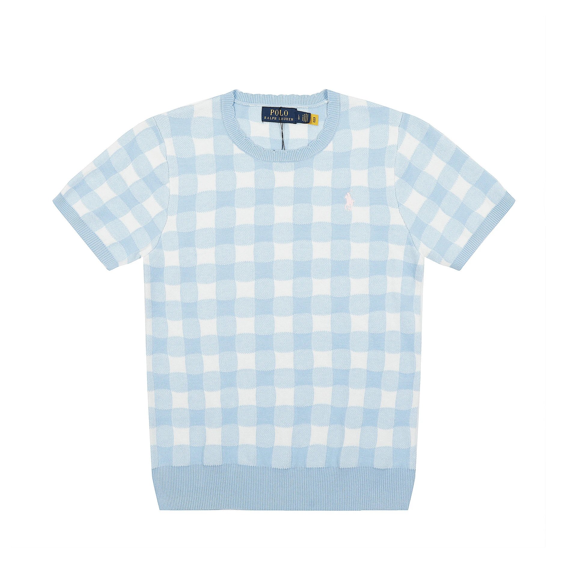 Polo Ralph Lauren Gingham Knit Short-Sleeve Sweater Light Blue - 17