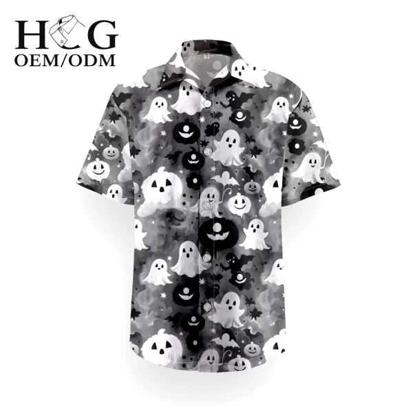 Design H&G Halloween Ghost Print Short-Sleeve Button-Up Shirt - 1