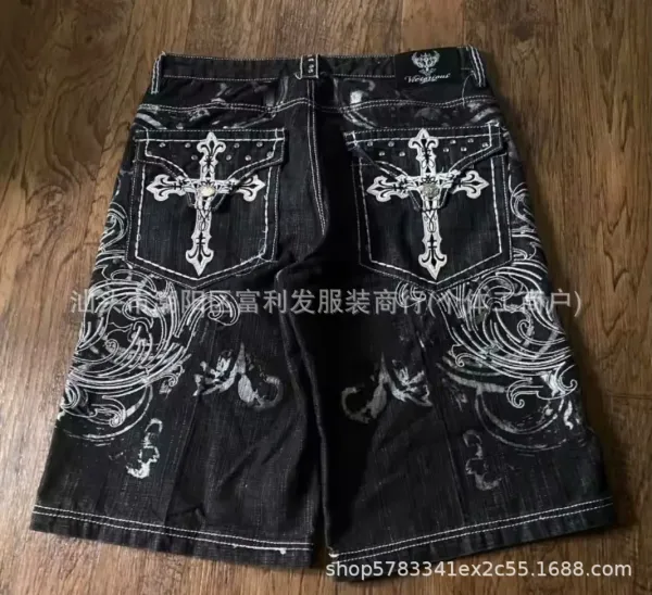 Chrome Hearts Cross Embroidered Black Denim Shorts - 1