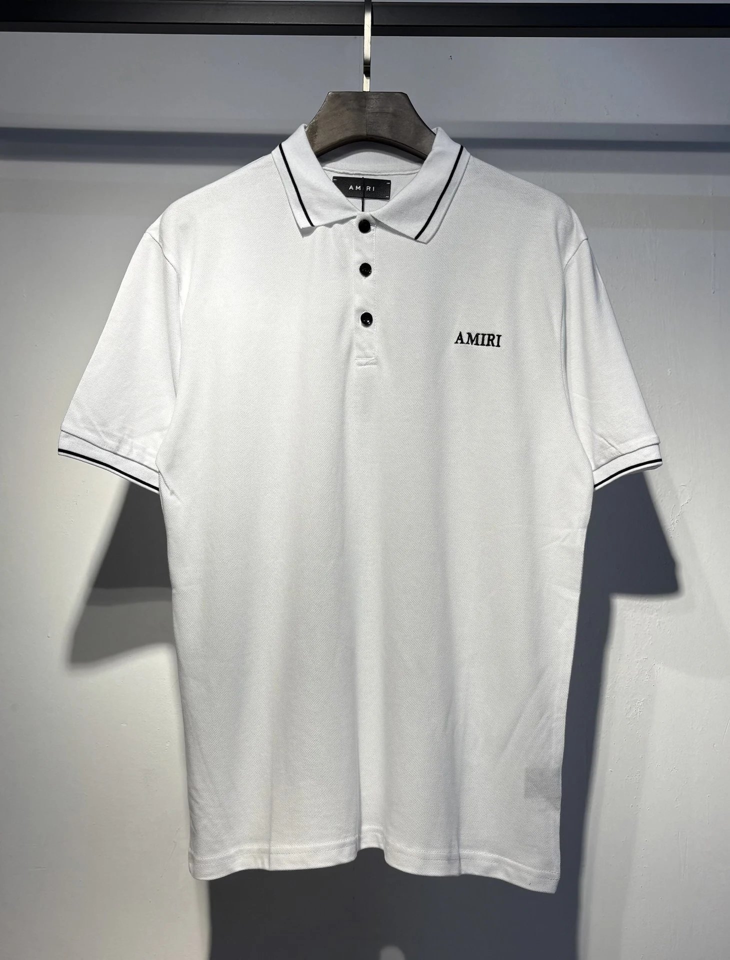 Amiri Logo Embroidered Black Polo with White Trim Polo Shirt - 3